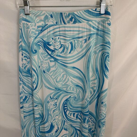 Lilly Pulitzer Nola Maxi Skirt Sea Ruffles Blue Stretch Womens XS Beach Vacation - Picture 2 of 4